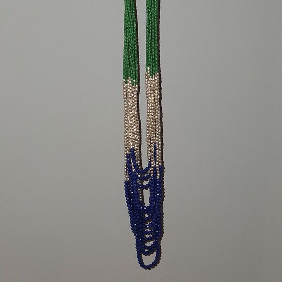 New TALBOTS Colorful Long Beaded Necklace ~ Green Blue Silver Beads $69.50 - Picture 4 of 16